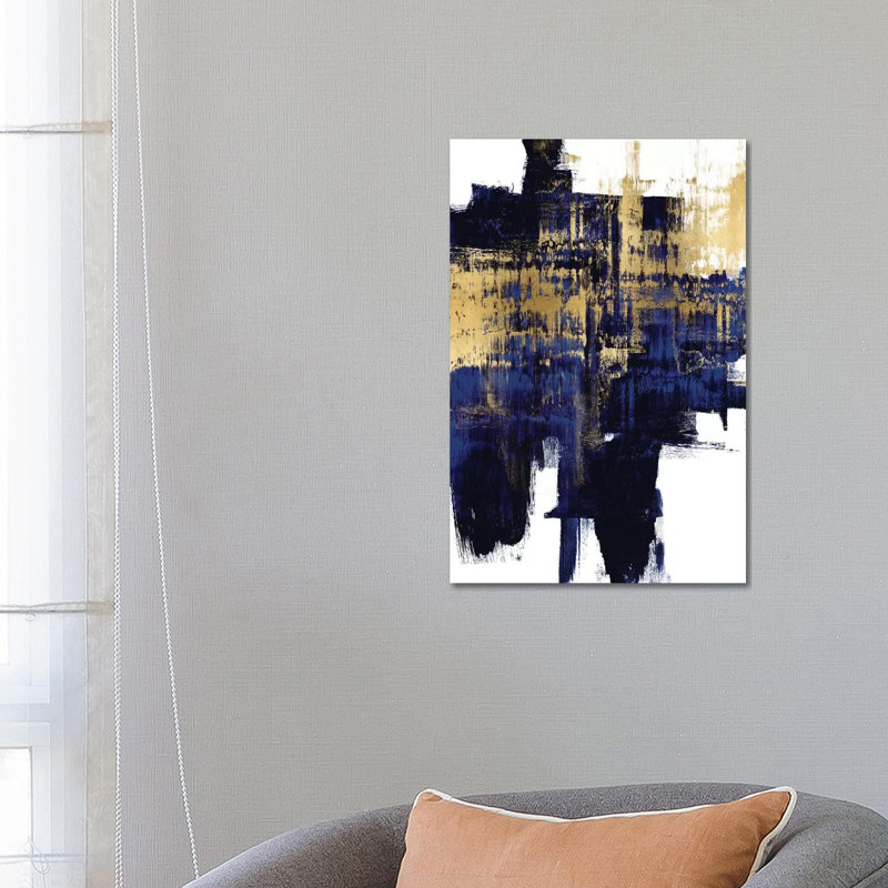Dynamic Gold On Blue I by Alex Wise - Wrapped Canvas Print, 66.04 cm H x 45.72 cm W x 3.175 cm D