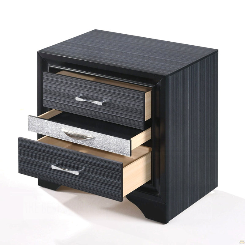 Table de chevet avec tiroirs de rangement, Noir