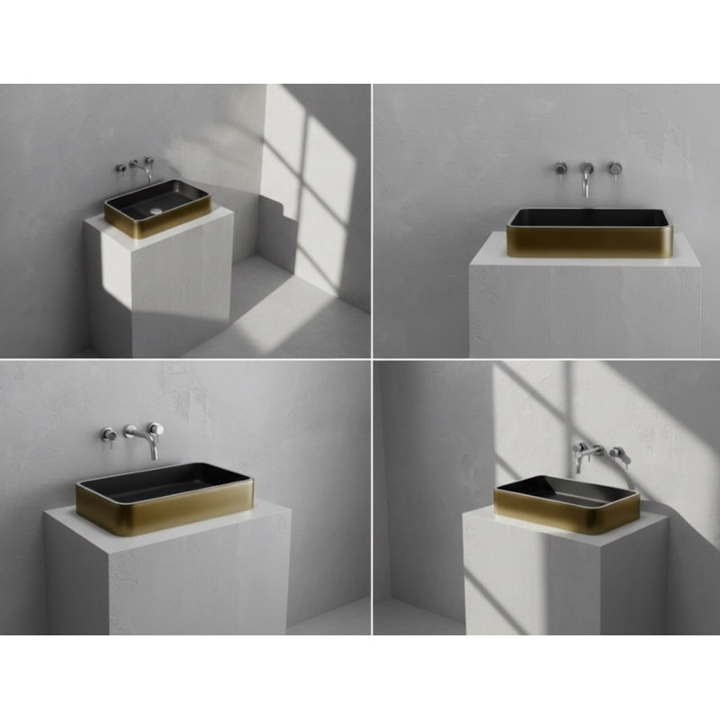 Vast Studio Rectangular Countertop Bathroom Sink, Brass/Black