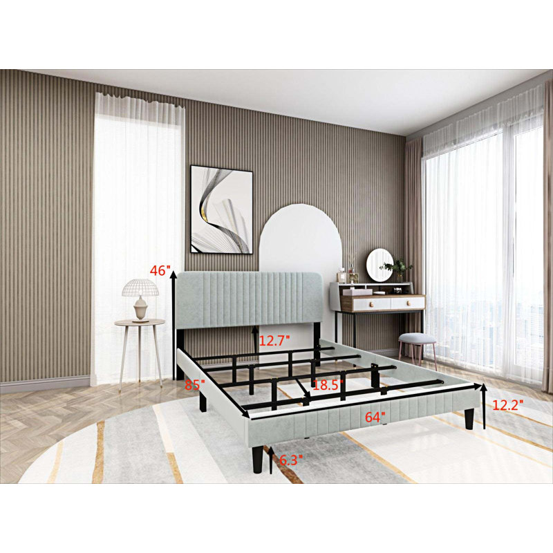 Lit plateforme, Gris clair, Grand