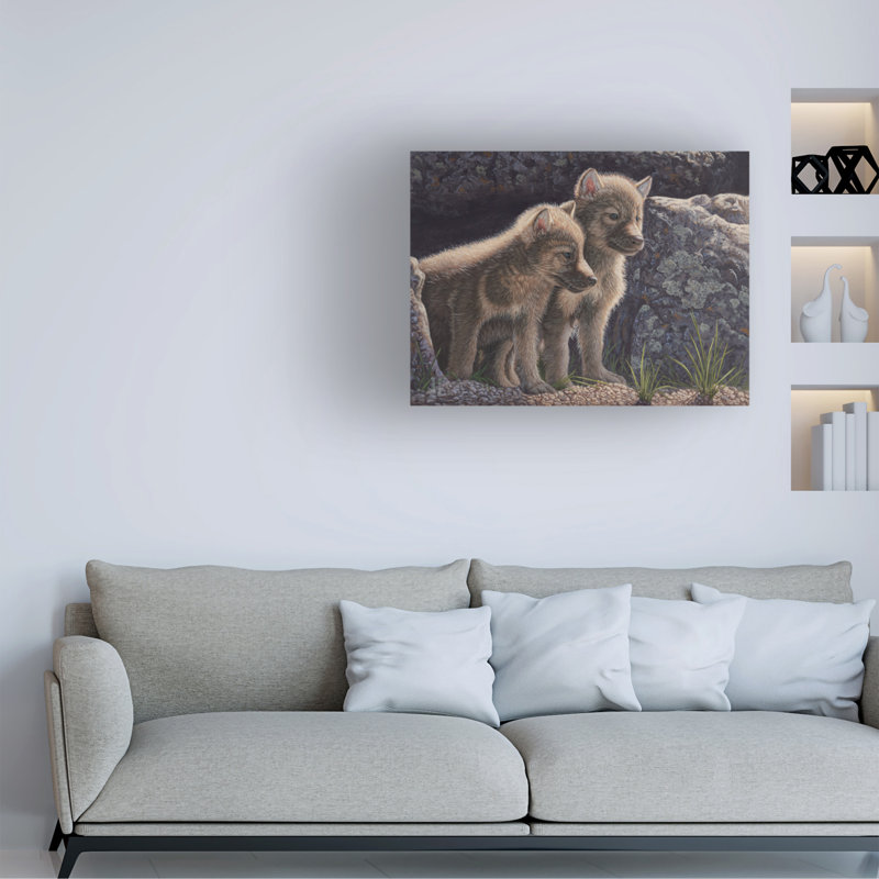 «Jeff Hoff Wolf Pups», art sur toile, H 14 po x l 19 po