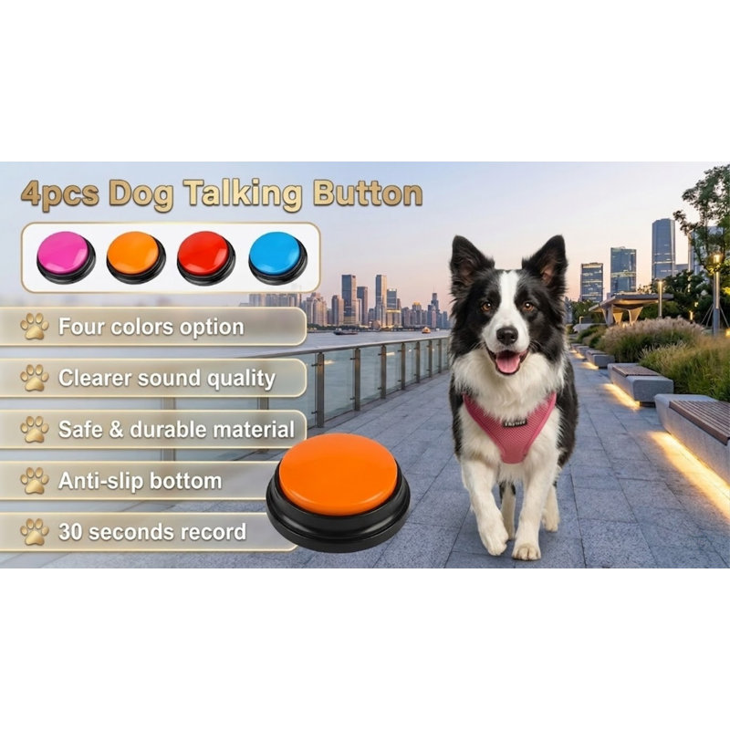 Ensemble de boutons pour enregistrement de la voix, boutons de chien pour le signal sonore de la formation de l'animal de compagnie, disque et lecture de 30 secondes, paquet de 4, pour la formation de l'animal