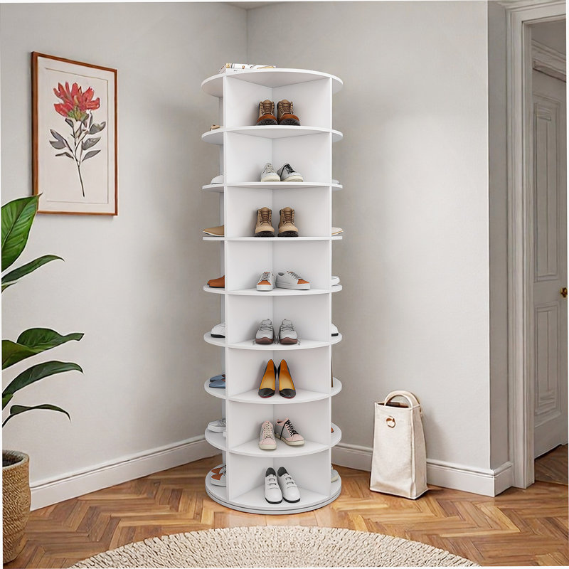 Rotating Shoe Rack Tower, 8-Tier Spinning Storage Organizer, Free Standing 360° Revolving Shoe Holder, Holds 32 Pairs Of Shoes (8-Tier, White)