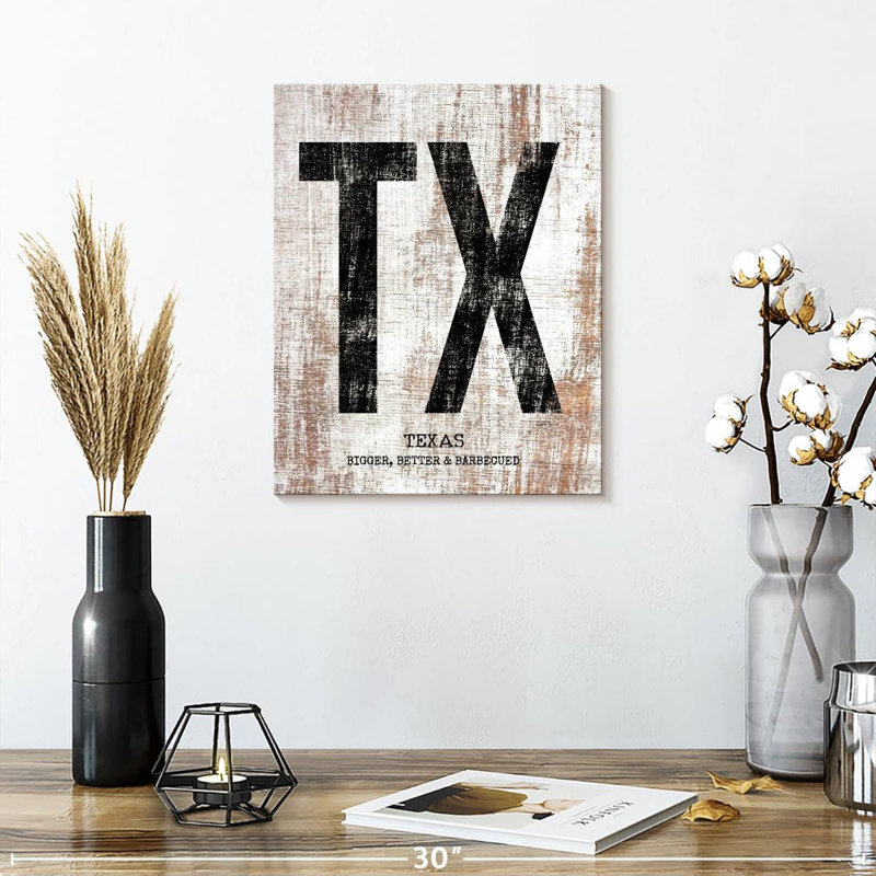 Texas Bigger Better and Barbecued sur toile, H 15 po x l 12 po x P 1,25 po
