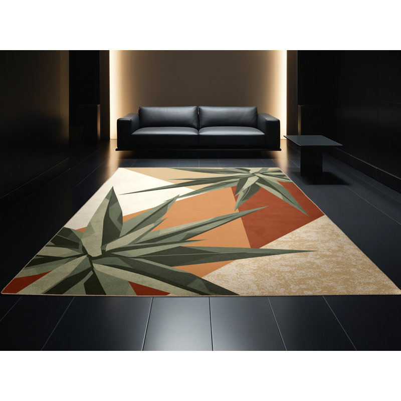 Machine Washable Paesyn Aloe Vera Minimalist Geometric Rug in Brown – Beige Binding, 4x6