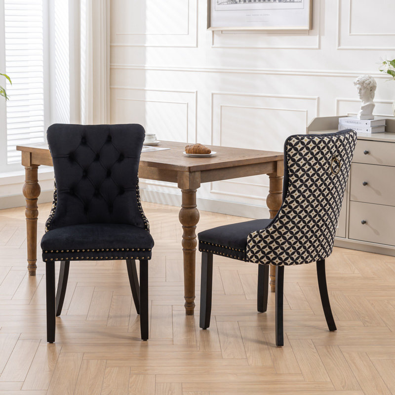 Ensemble de 2 tapis en velours Cleland avec dossier haut de gamme, Noir, beige / géométrique, Noir