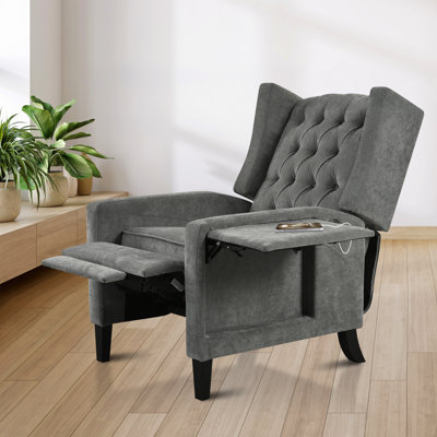 Fauteuil inclinable manuel à oreilles. Avec table d'appoint pliable, ports de charge USB, chaises inclinables modernes et confortables pour le salon, la chambre à coucher, le dortoir, le bureau