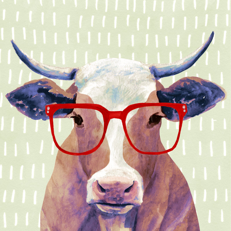 Bespectacled Bovine I by Victoria Borges - Wrapped Canvas Painting, 30cm H x 30cm W x 3.8cm D