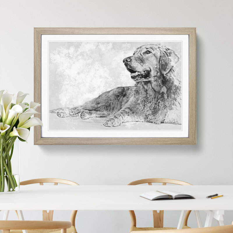 Golden Retriever in Abstract - Picture Frame Art Print, Oak Framed, 36cm H x 48cm W x 2cm D