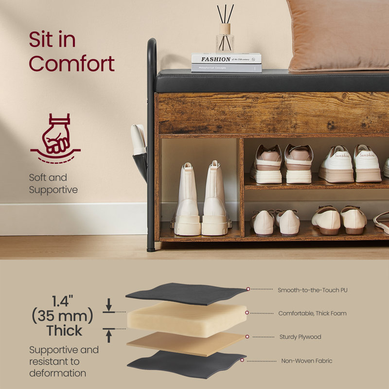 8 Pair Shoe Storage Bench with Hidden Storage, Brown