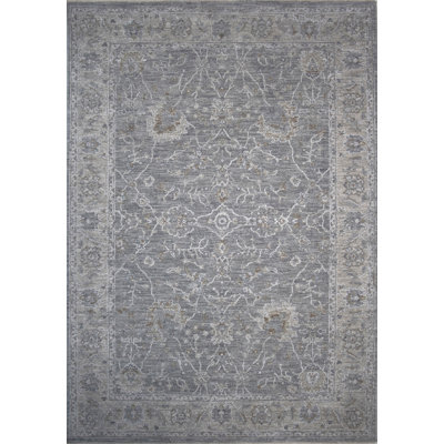 Blue Gray Southwestern Floral Stain Resistant Area Rug