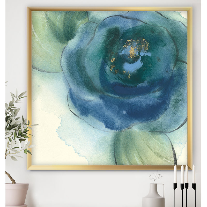 « blue floral pops vi », reproduction d’image sur toile, H 30 po x l 30 po x P 1 po, Cadre doré