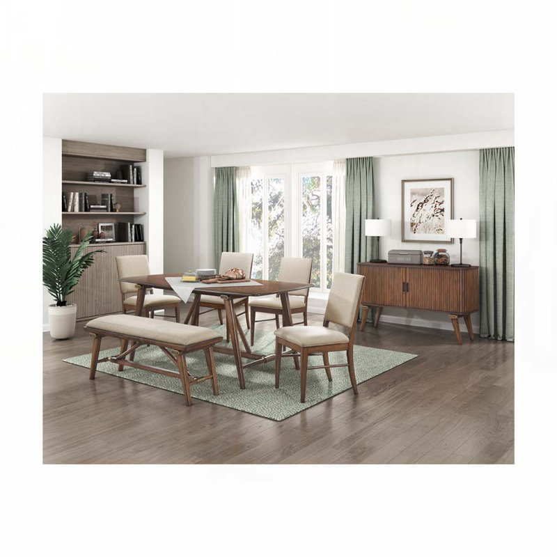 Ensemble de chaises de salle à manger rembourrées en tissu avec dossier, pieds en bois, Beige