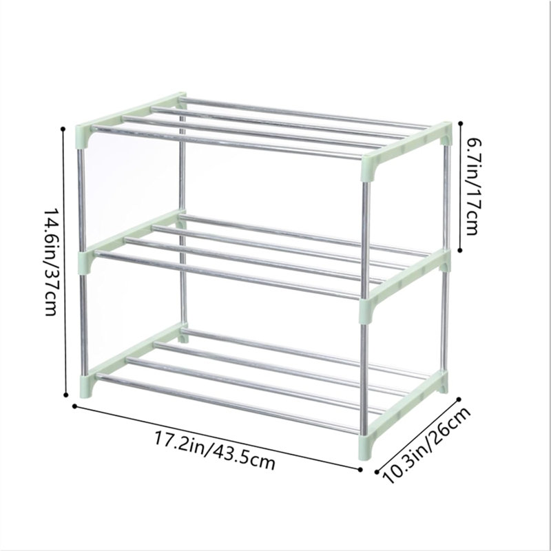 3-Tier Space Saving Shoe Rack, Compact Storage Organizer for Entryway Hallway & Closet, Green