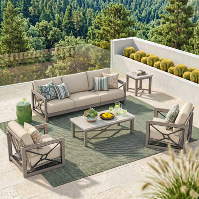 Ensemble de conversation pour patio en aluminium avec coussins Sunbrella pour 5 personnes Marindo