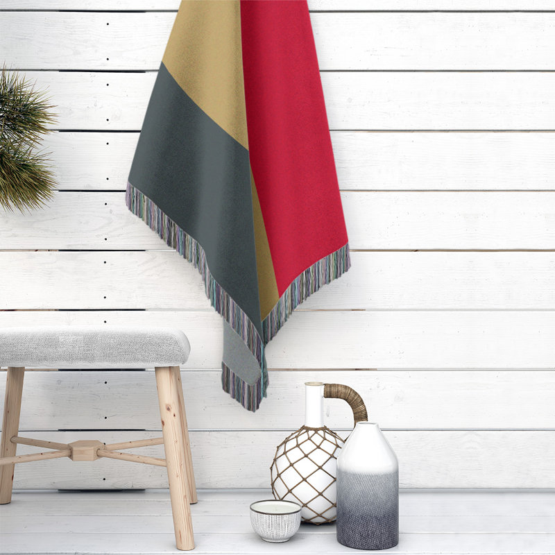 Hand Woven Throw Blanket, 60" x 80", Steel Gray/Gold/Red, Fleece
