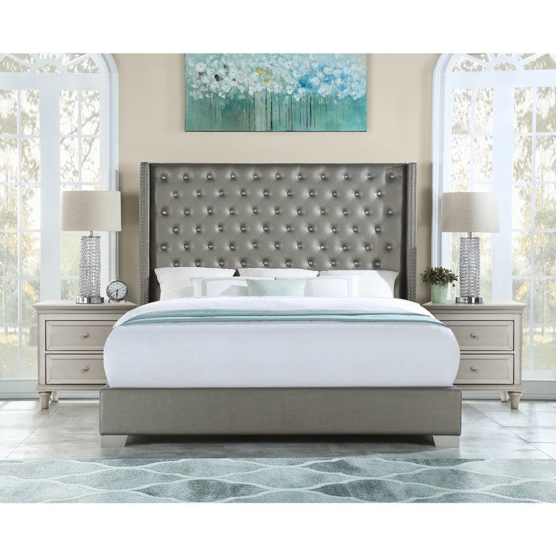 Harley-Rose Upholstered Platform Bed, Queen, Silver