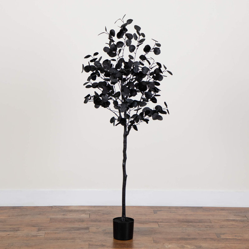 Arbre d'eucalyptus artificiel noir d'Halloween, H 60 po x l 24 po x P 24 po