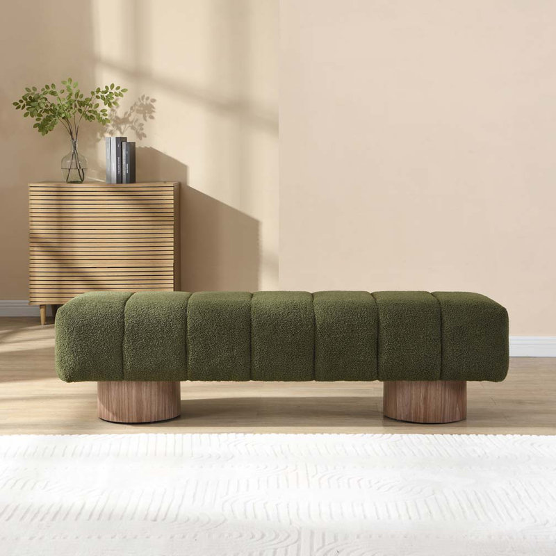 Banc rembourré Boucle, sans assemblage, H 18 po x l 64 po x P 16,75 po, Vert