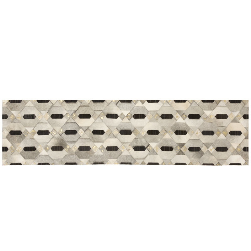 Linaje Cowhide Geometric Area Rug in Gray, Runner 2'7" x 6'6"