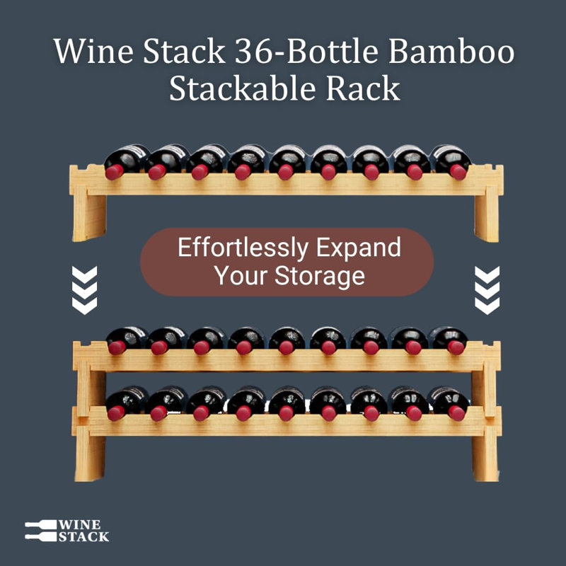 Wine Stack 36 Bottle Bamboo Stackable Rack, 21" H x 35.5" W x 10" D