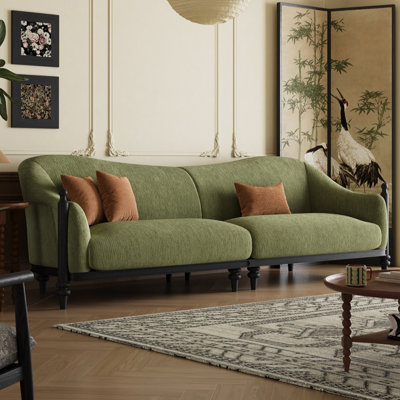 Canapé Mid-Century en chenille vert crème Mid-Century