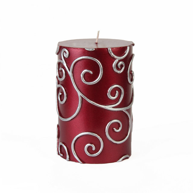 Bougie cylindrique sans parfum à volute, H 4 po x D 3 po, Rouge, Ensemble de 12