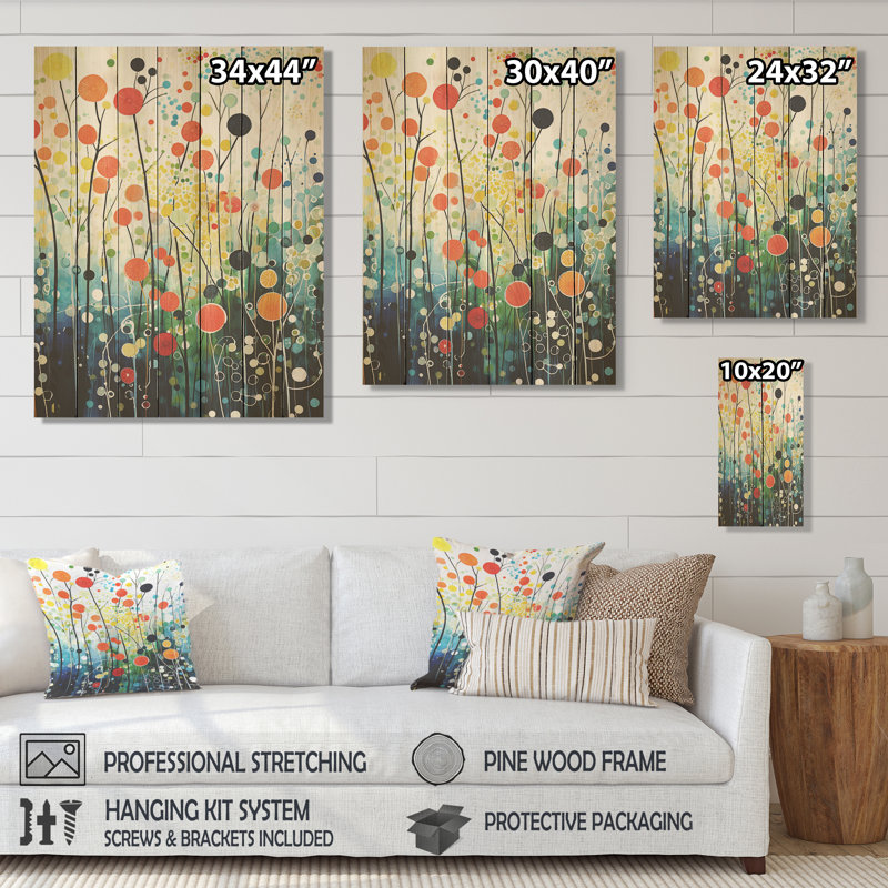 Fleurs abstraites - Fleurs sur bois, H 40 po x l 30 po