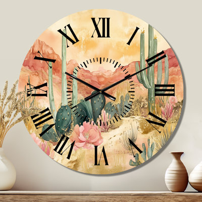 Éveil de la floraison du désert - Horloge murale silencieuse en métal du Sud-Ouest