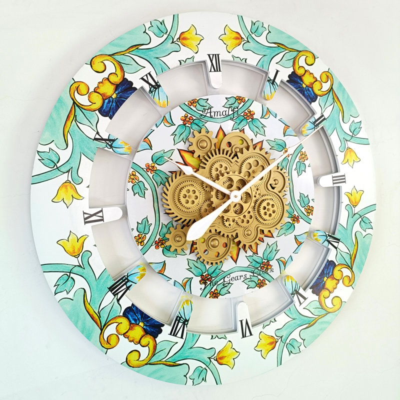 Amalfi 36" Round Wood Wall Clock with Moving Gears
