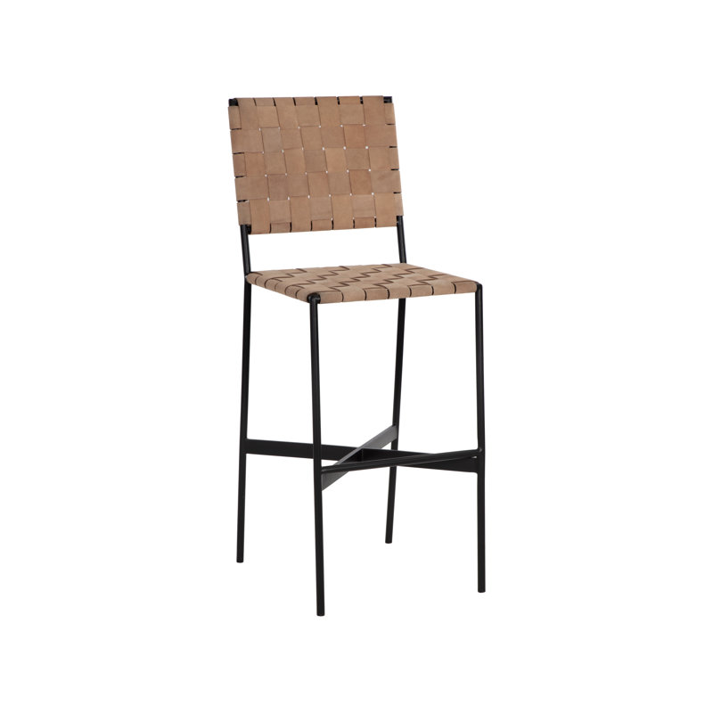 Omari Barstool - Suede Light Tan Leather, Bar Stool (30.25" Seat Height)