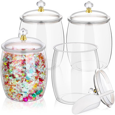 4 pots de bonbons avec couvercles et cuillères 1/2 gallons en plastique transparent Grand contenant d'apothicaire hermétique pour le mariage