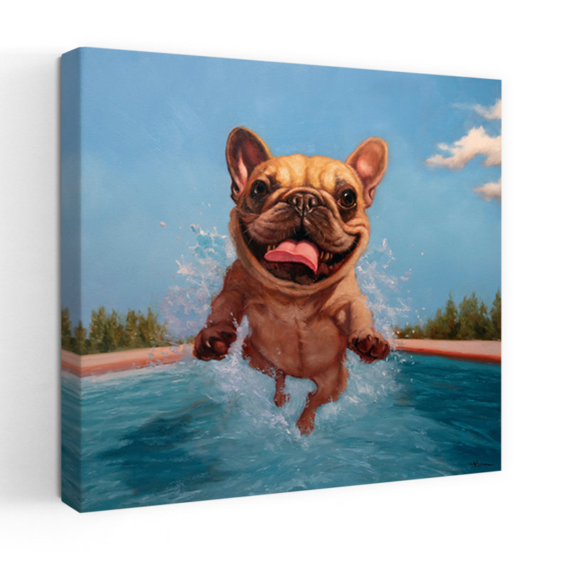 Art urbain contemporain Summer Splash Dog, 18" H x 18" W