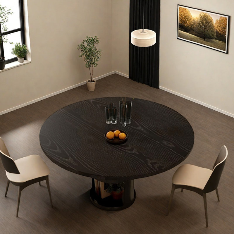 Table ronde noire avec rangement en bois de frêne épais, H 29,52 po x L 47,24 po x l 47,24 po