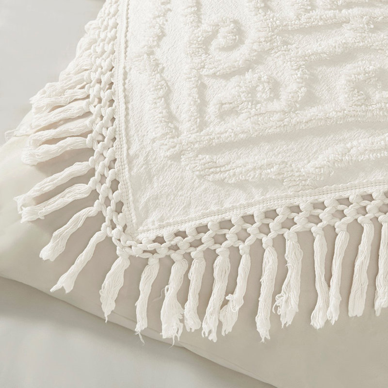 Off-White Tufted Cotton Chenille Medallion Fringe Coverlet Mini Set – Timeless Luxury for Master Suites, Twin Coverlet