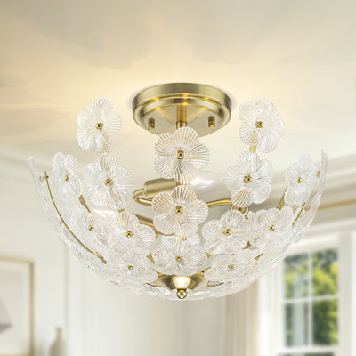 Kuol 17.13" 3-Light Modern Dimmable Clear Fluted Glass Flower Petals Semi Flush Mount Ceiling Light