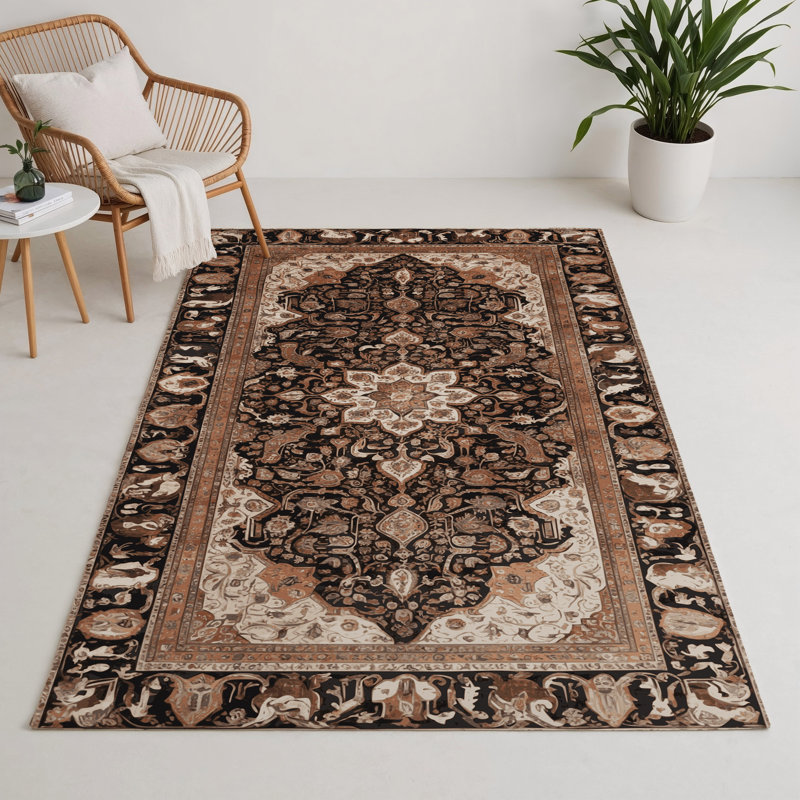 Persian Brown Indoor and Outdoor Area Rug, Rectangle 5' x 7'