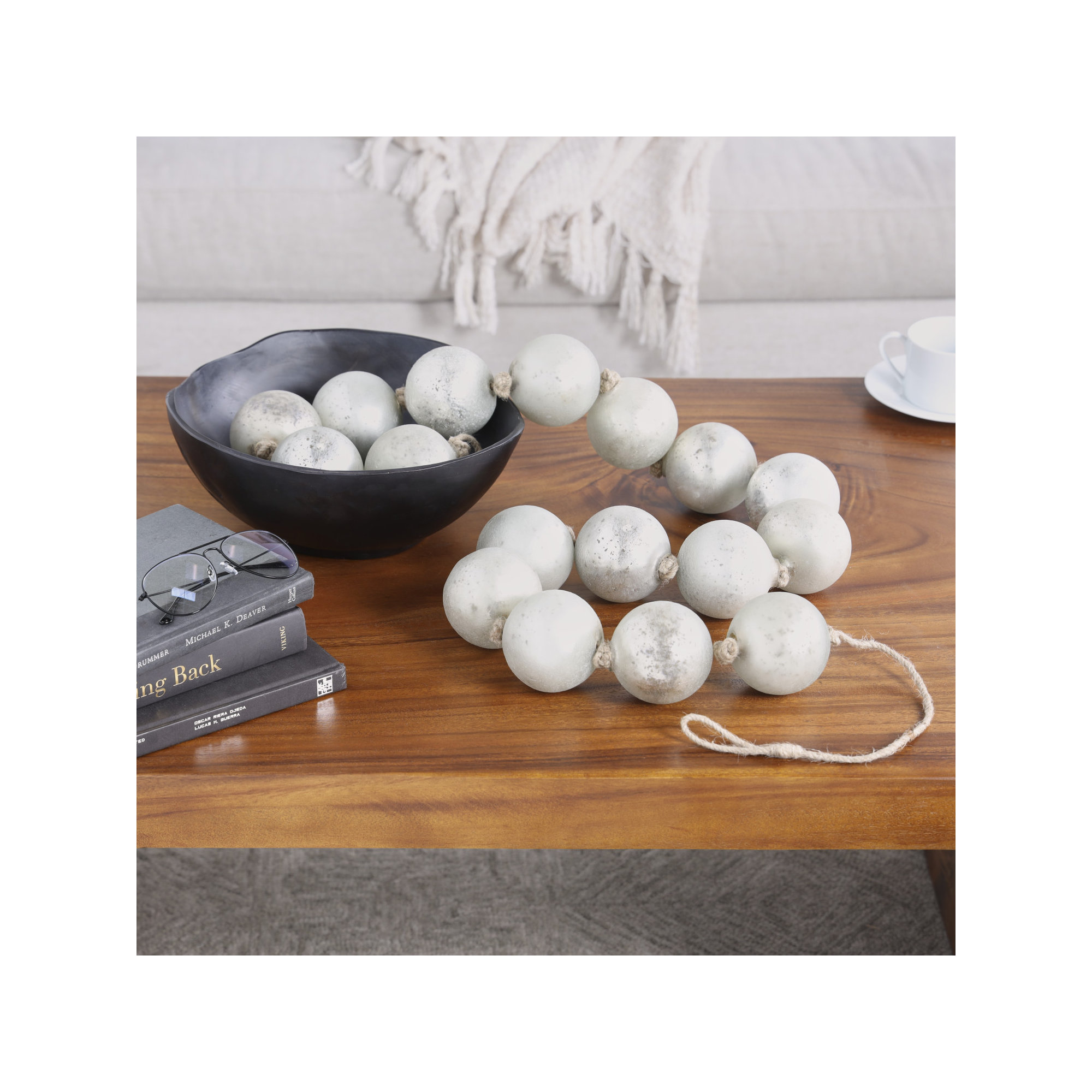 Pearl Glass Garland, Silver, 91" L