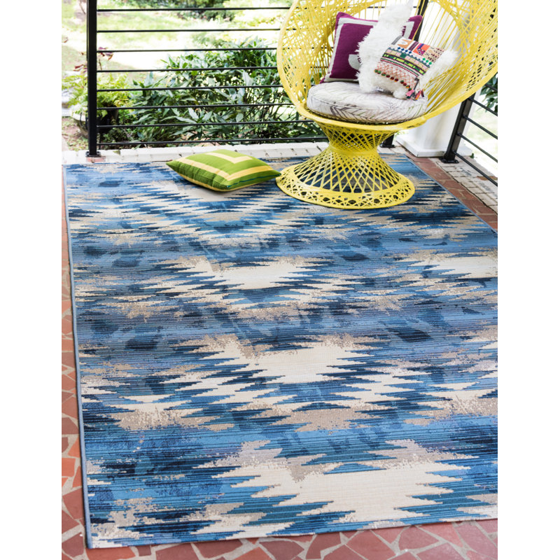 Tomlinson Abstract Blue Indoor/Outdoor Area Rug, Rectangle 8' x 11'4"