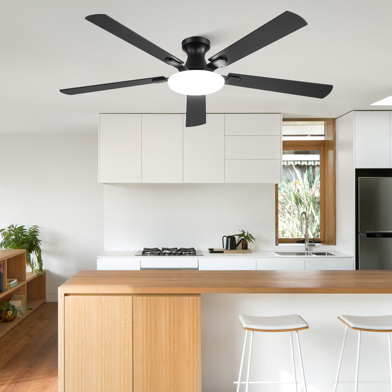  Ventilateur de plafond moderne encastré noir 42 "avec grande lumière DEL et télécommande Cissline pour chambre à coucher / salon / salle à manger