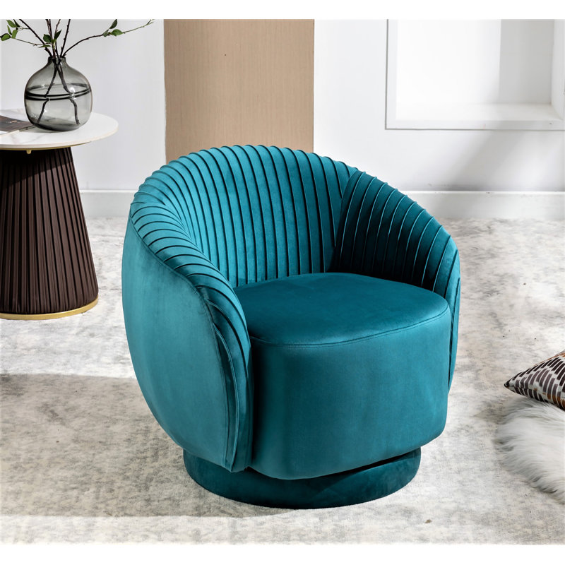 Milvo Velvet Swivel Barrel Chair, Greenish Velvet