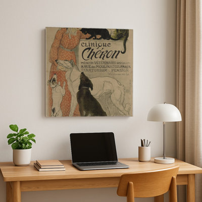 Clinique Chéron 1905 - Affiche vétérinaire vintage Belle Époque Art mural — Art mural carré en métal
