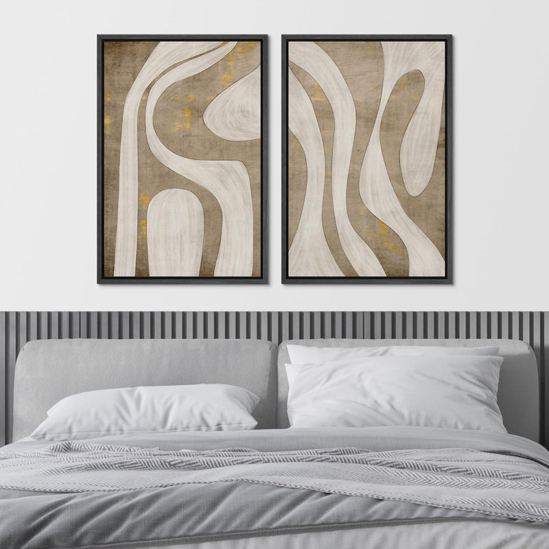 «Mid-Century Women With Jungle Cats», 2 pièces sur toile, H 24 po x l 36 po, Cadre noir