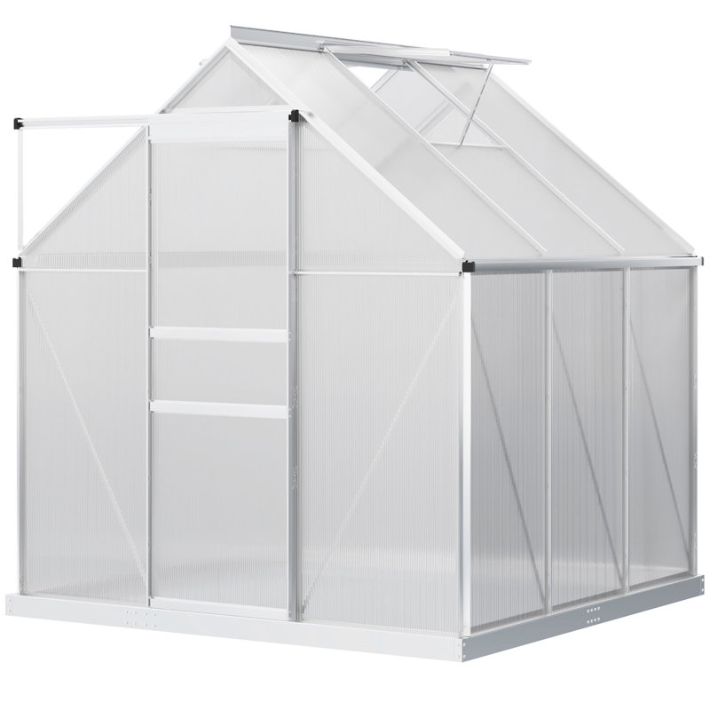 Outsunny 6 x 6ft Polycarbonate Greenhouse Walk-In Sliding Door Silver Tone