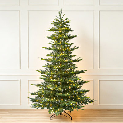 Arbre de Noël vert pré-éclairé avec branches mixtes en PE / PVC, lumières, base en métal pliable