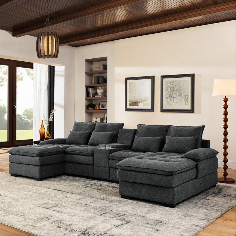130"  U-Shaped Sofa With Console