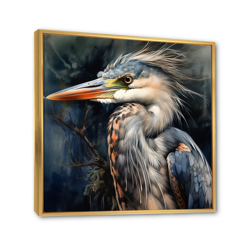 Graceful Heron Waterbird III - Heron, art mural, H 30 po x l 30 po x P 1 po, Cadre flottant doré