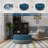 Upholstered Cocktail Ottoman Large Coffee Table for Living Room, 40 Inch Modern Round Cushioned Tassel Center Table Blue Compression