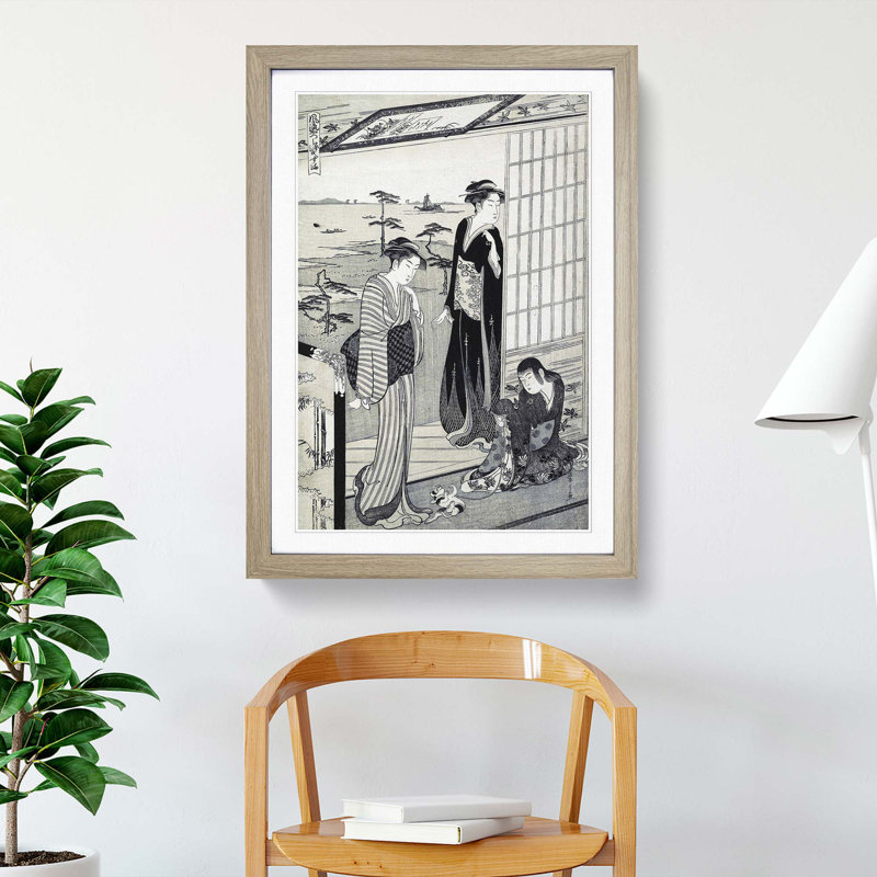 Genji in Exile at Suma by Chobunsai Eishi - Picture Frame Painting Print, 65cm H x 48cm W x 2cm D, Oak Framed