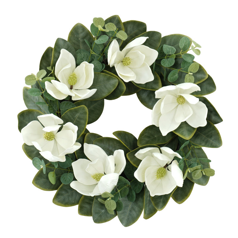 22''White Magnolia Front Door Wreath